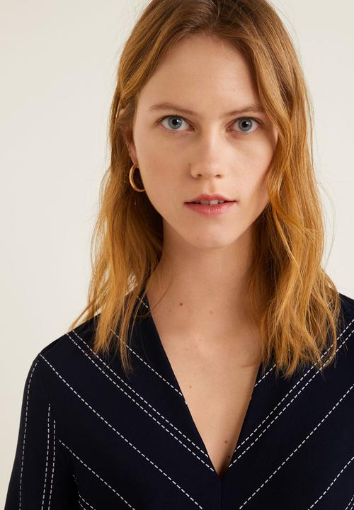MANGO - Stripes v-neck tunic - navy & white 