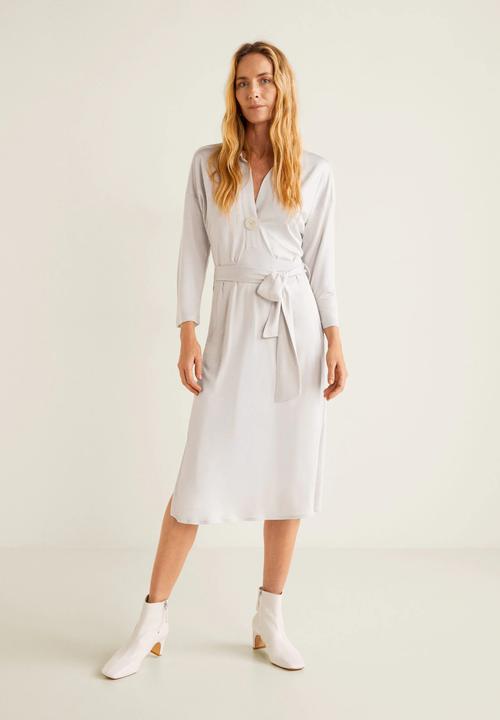 MANGO - Pleated tie-waist dress - pink