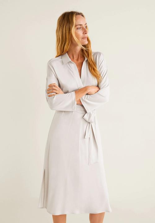 MANGO - Pleated tie-waist dress - pink