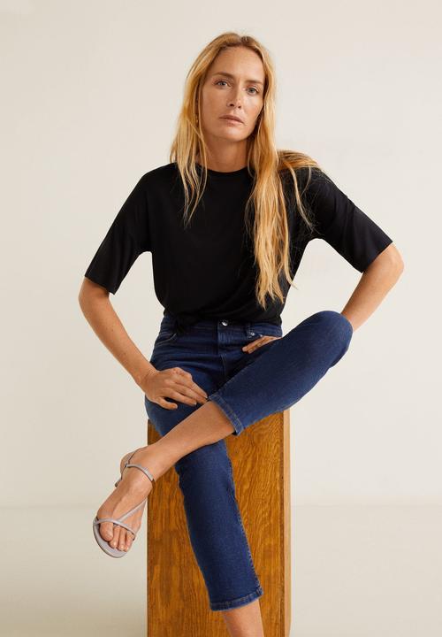 MANGO - Grace cropped straight jeans - blue 