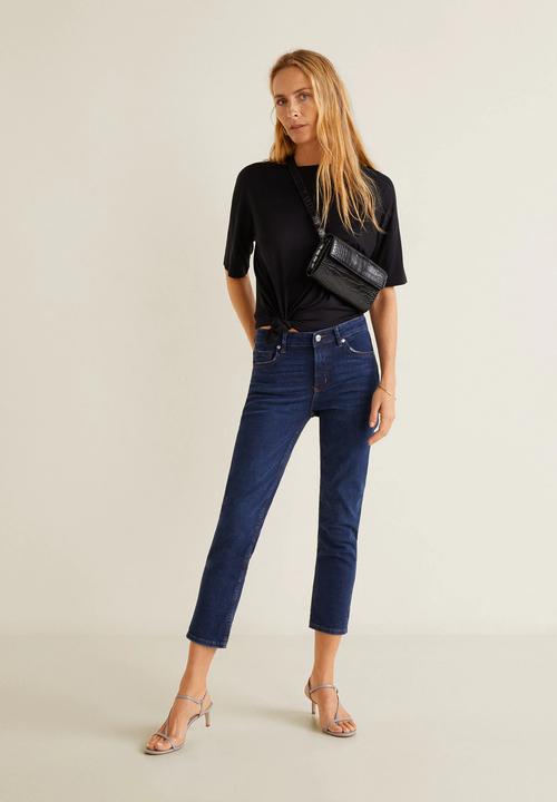 MANGO - Grace cropped straight jeans - blue 