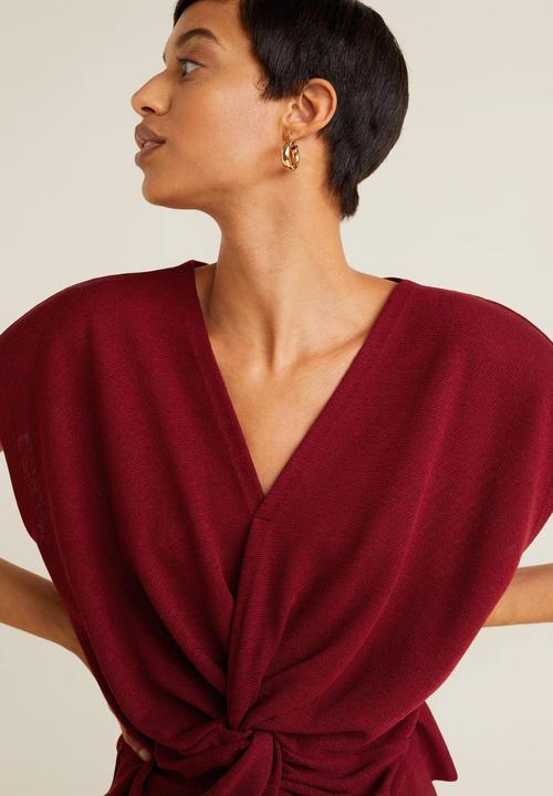MANGO - Knot detail blouse - burgundy