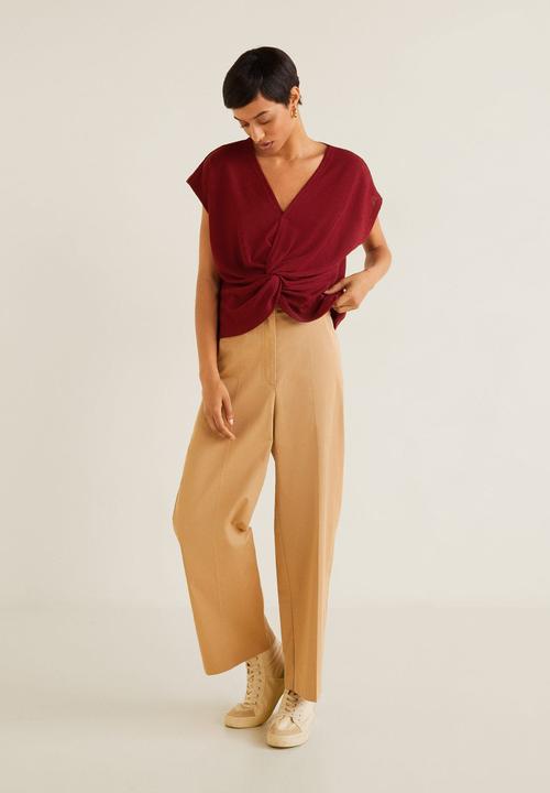 MANGO - Knot detail blouse - burgundy