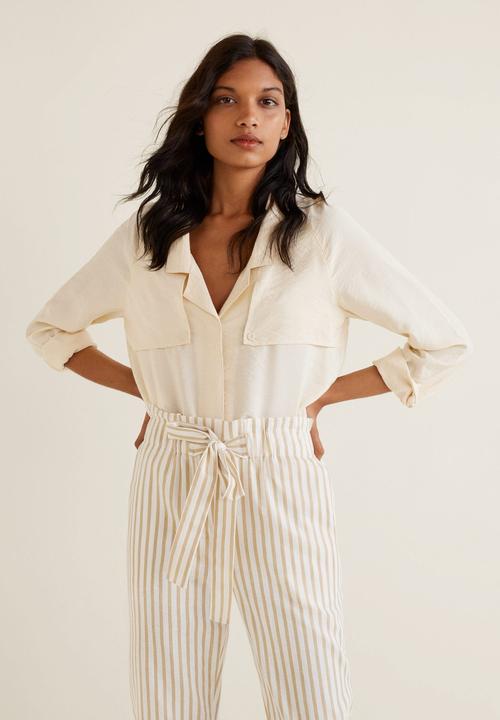 MANGO - Straight cotton stripe trouser - beige