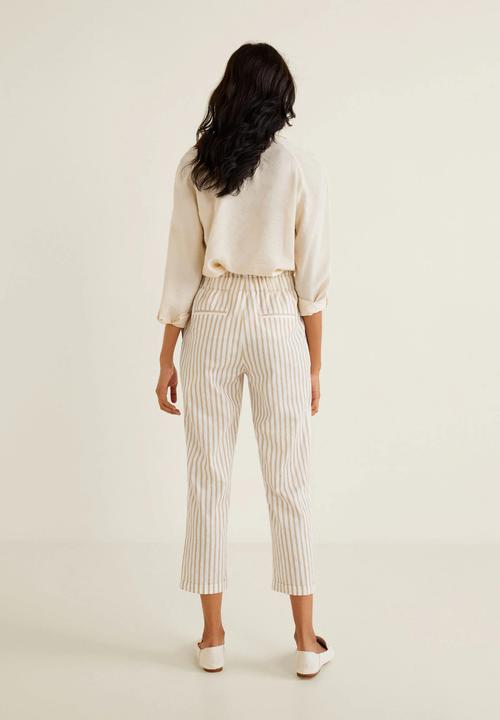 MANGO - Straight cotton stripe trouser - beige