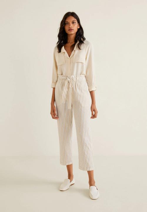 MANGO - Straight cotton stripe trouser - beige