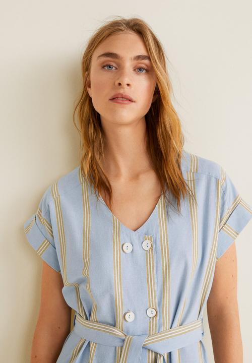 MANGO - Cap sleeve shirt dress - blue & beige 