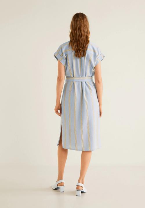 MANGO - Cap sleeve shirt dress - blue & beige 