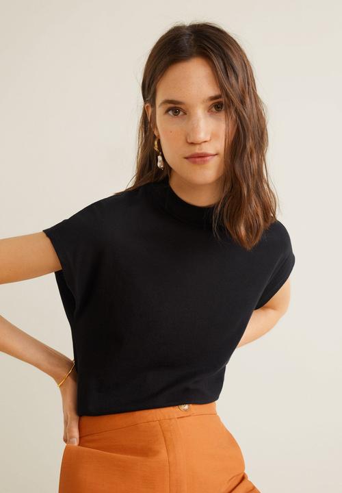MANGO - Ribbed neck T-shirt - black
