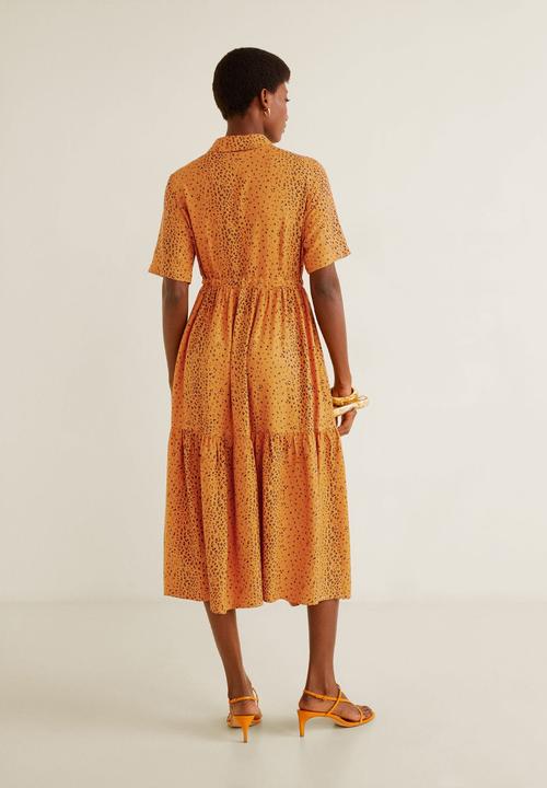 MANGO - Animal tiered shirt dress - orange