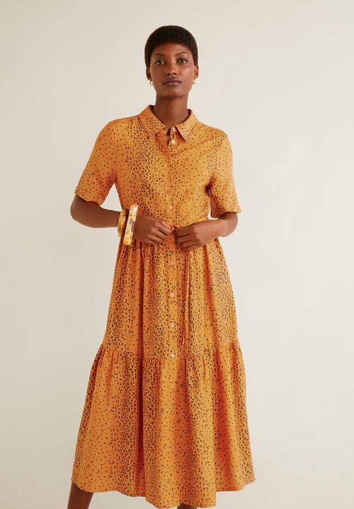 MANGO - Animal tiered shirt dress - orange