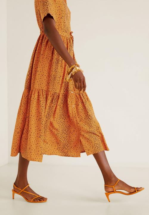 MANGO - Animal tiered shirt dress - orange