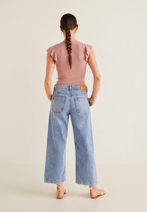 MANGO - Ruffled sleeve round-neck T-shirt - pink