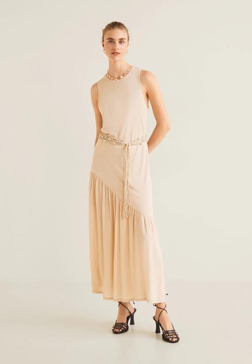MANGO - Rouched detail maxi dress - beige 