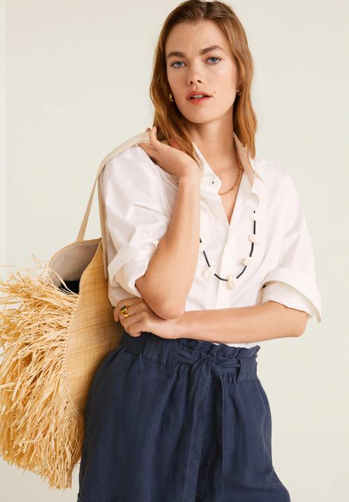 MANGO - Linen shorts with bow detail - navy