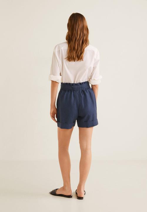 MANGO - Linen shorts with bow detail - navy