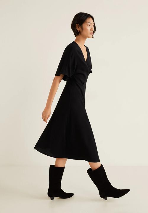 MANGO - Kimono dress with fringed belt - black