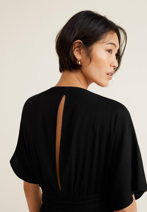 MANGO - Kimono dress with fringed belt - black