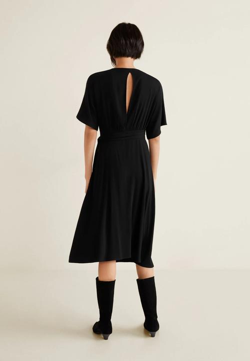 MANGO - Kimono dress with fringed belt - black