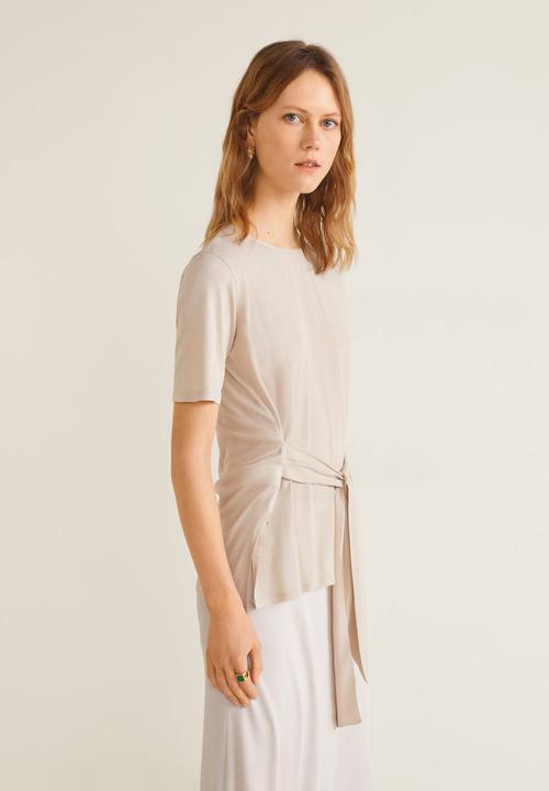 MANGO - T-shirt with tie detail - beige
