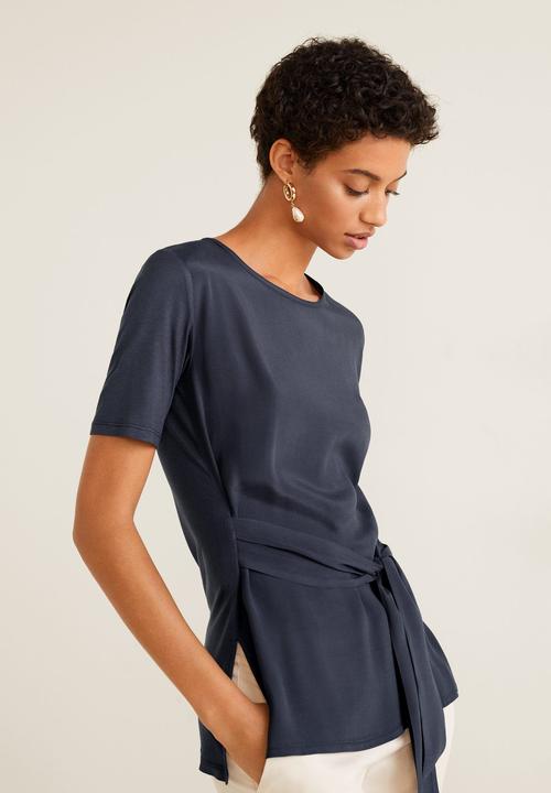 MANGO - T-shirt with tie detail - blue