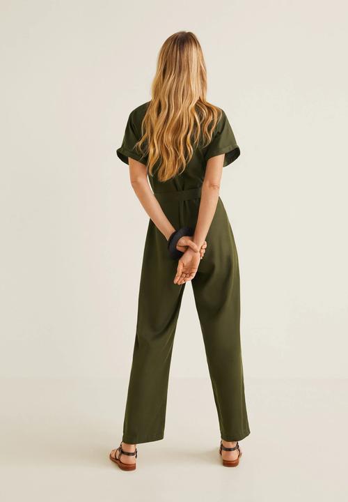 MANGO - Long button-up jumpsuit - khaki