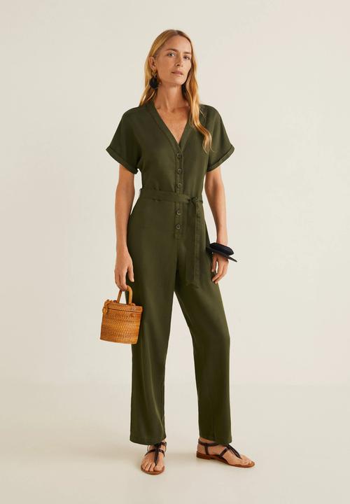 MANGO - Long button-up jumpsuit - khaki