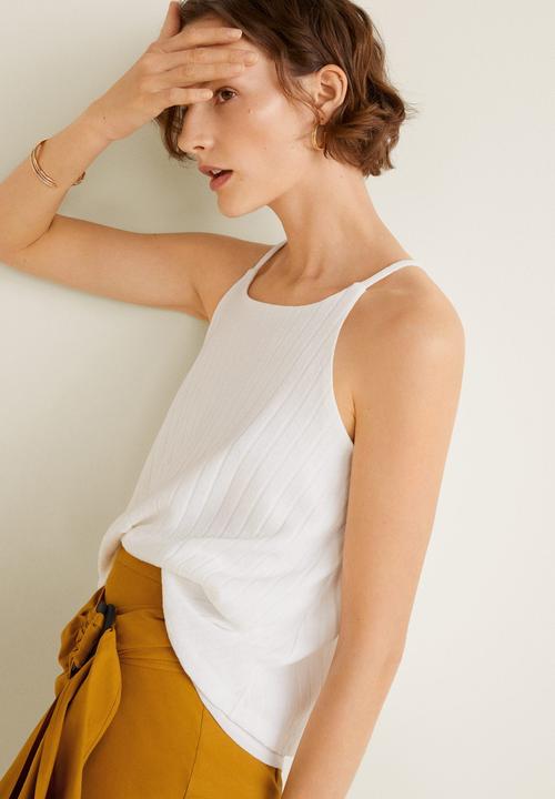 MANGO - Ribbed soft top - white