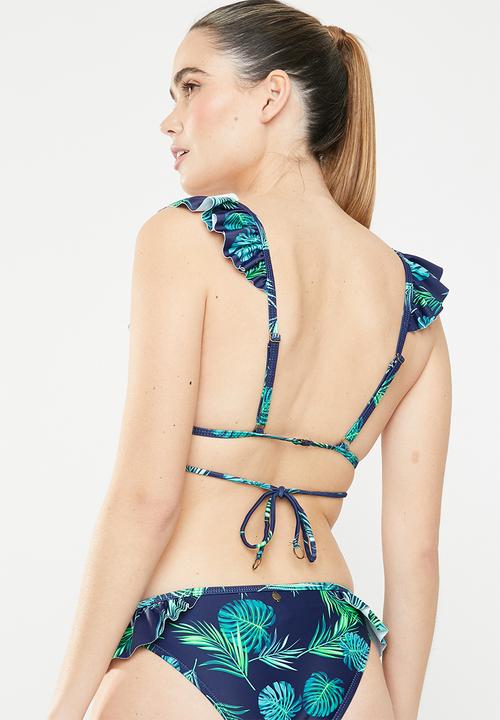 SISSY BOY - Floral printed frill bikini top - blue & green