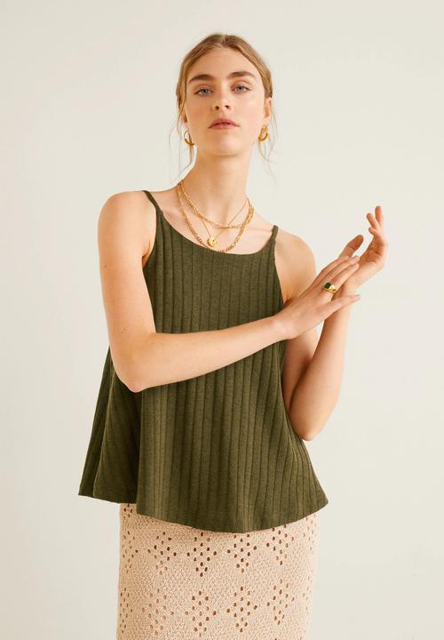 MANGO - Ribbed soft top - khaki