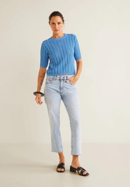 MANGO - Openwork detail knit top - blue