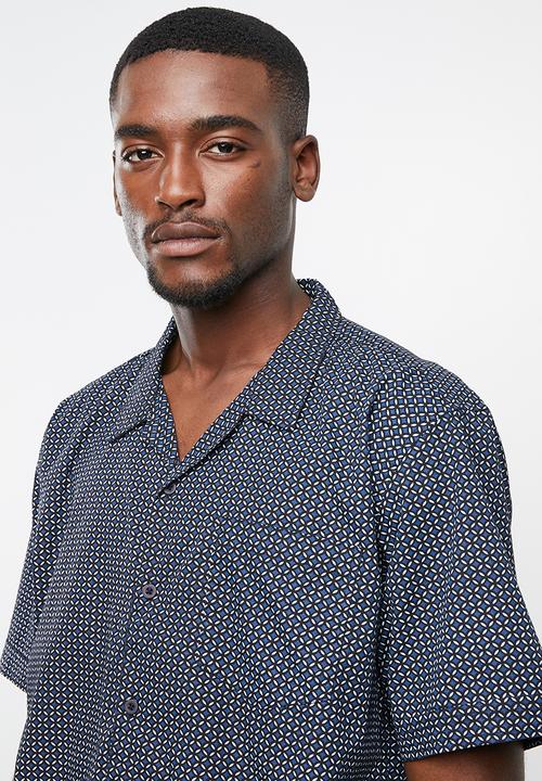 STYLE REPUBLIC - Afro geo bowler shirt - navy