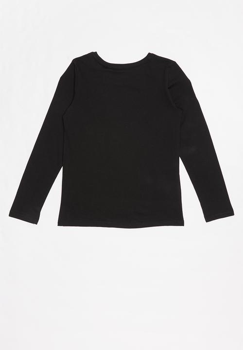 GUESS - Teens long sleeve guess leopard heart tee - black