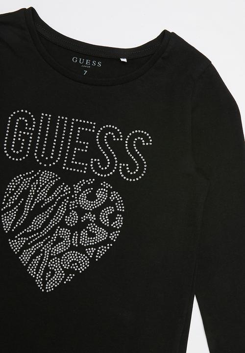 GUESS - Teens long sleeve guess leopard heart tee - black
