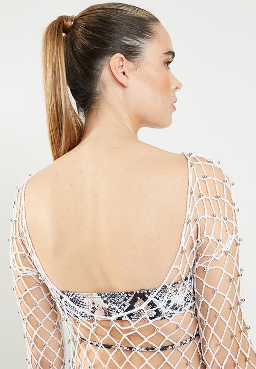Missguided - Crochet beaded mini dress - white