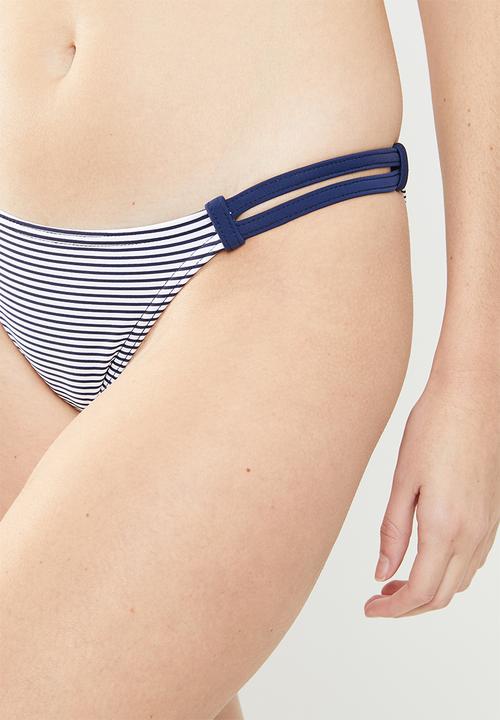 Sun Love - Stripe tie bikini bottoms - blue & white