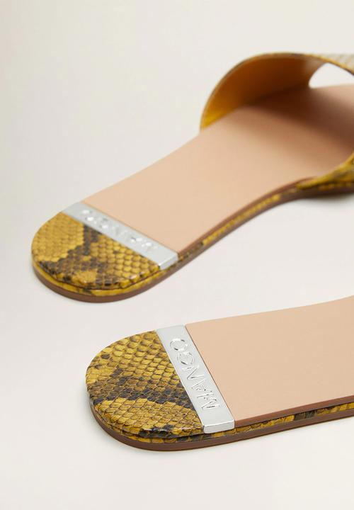 MANGO - Snakeskin faux leather sandal - medium yellow