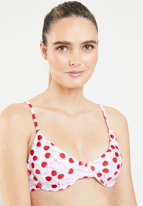 MSH - Cherry bomb bikini top - white & red 