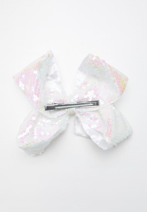 Pop Candy - Sequin bow clip - white & pink