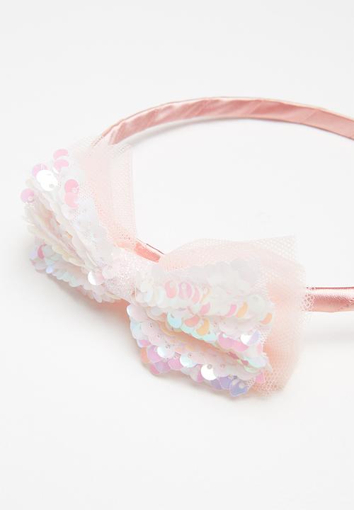 Pop Candy - Sequin bow aliceband - pink & white