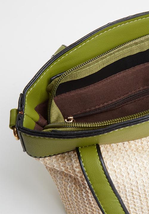 STYLE REPUBLIC - Two-tone woven shoulder bag - beige & green 