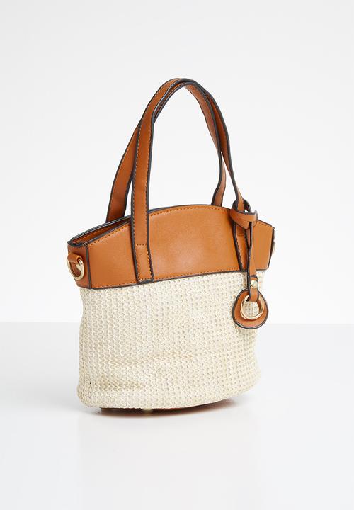 STYLE REPUBLIC - Two-tone woven shoulder bag - beige & tan 
