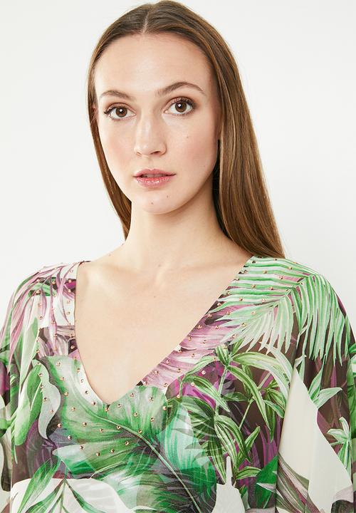 Lithe - Printed kaftan - green & purple 