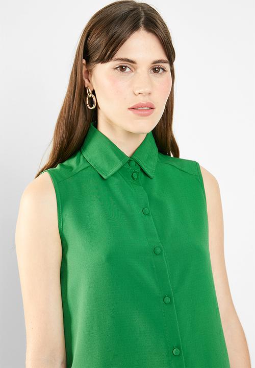 edit - Sleeveless button down blouse - green