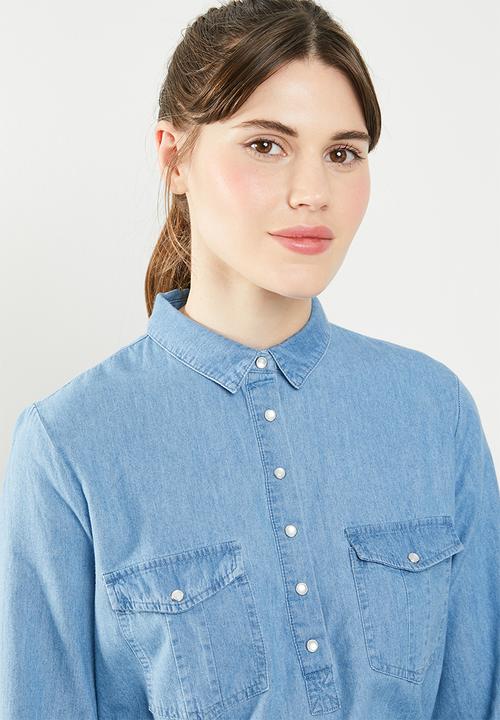 Cotton On - Woven Tammy long sleeve shirt dress - blue 