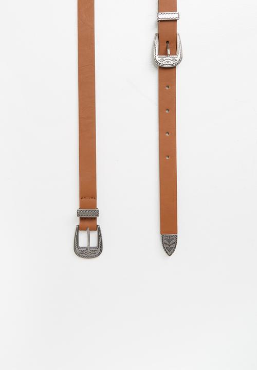 ONLY - Double buckle belt - tan