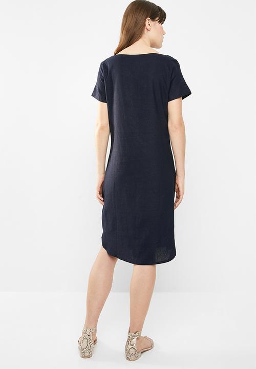 edit - Short sleeve linen blend tunic - navy