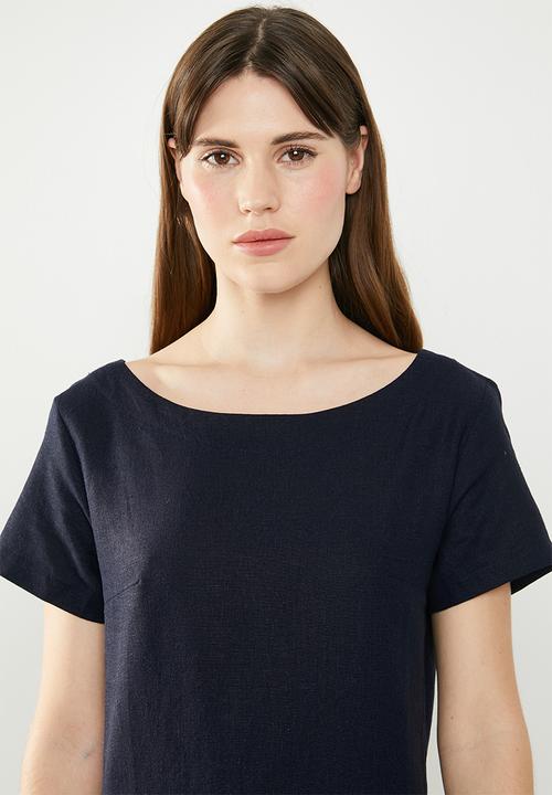 edit - Short sleeve linen blend tunic - navy
