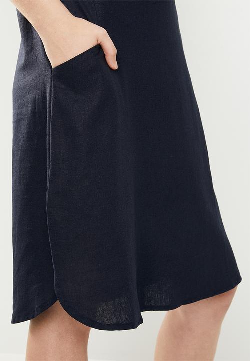 edit - Short sleeve linen blend tunic - navy