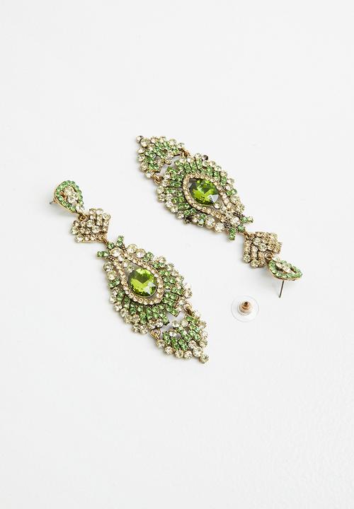 STYLE REPUBLIC - Statement stone earrings - green & gold